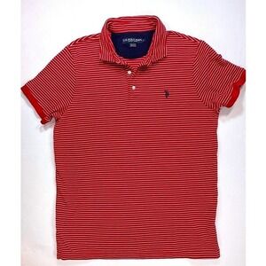 US Polo Assn. Men's Striped Polo Shirt, Casual Collared Top, Red White, Sz L-EUC